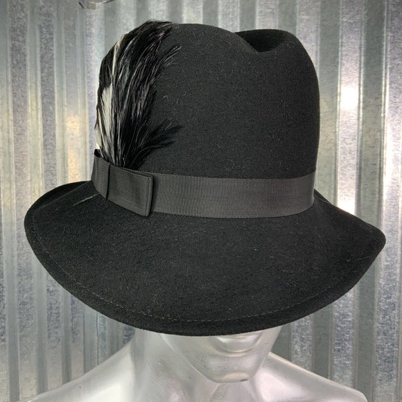 Vintage Stuart Allen Designs Feather Ribbon Headband Black Wool Felt Sz 6 7/8 main image 6
